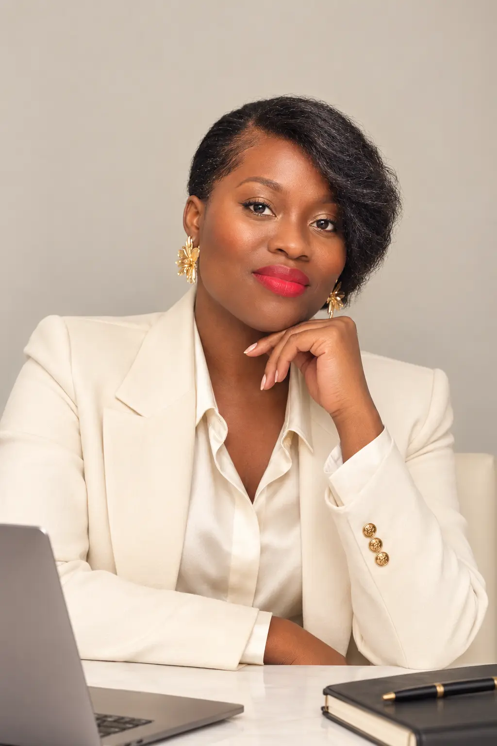 Abigail Akomah, founder of House of Keren, in an ivory suit